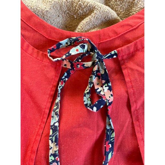 Vintage Womens Tie Apron Handmade Red Top Blue Floral Skirt Wrap Around Bow Long - Picture 6 of 7